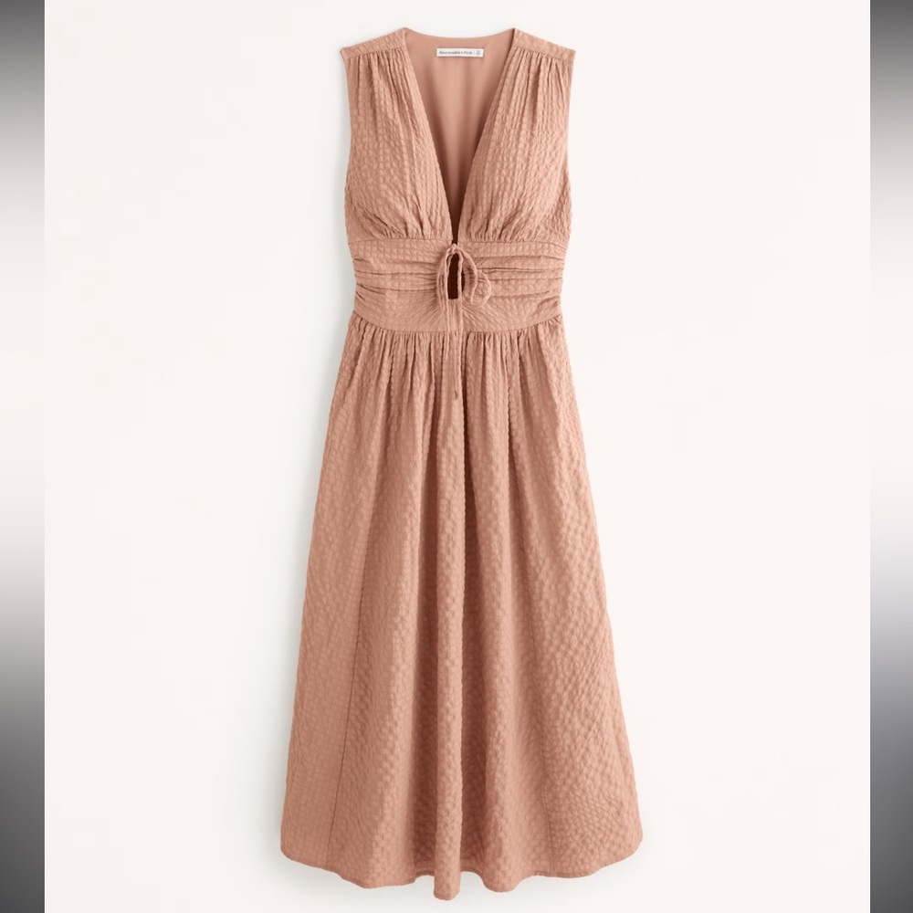 Abercrombie and fitch seersucker ruched midi dress
